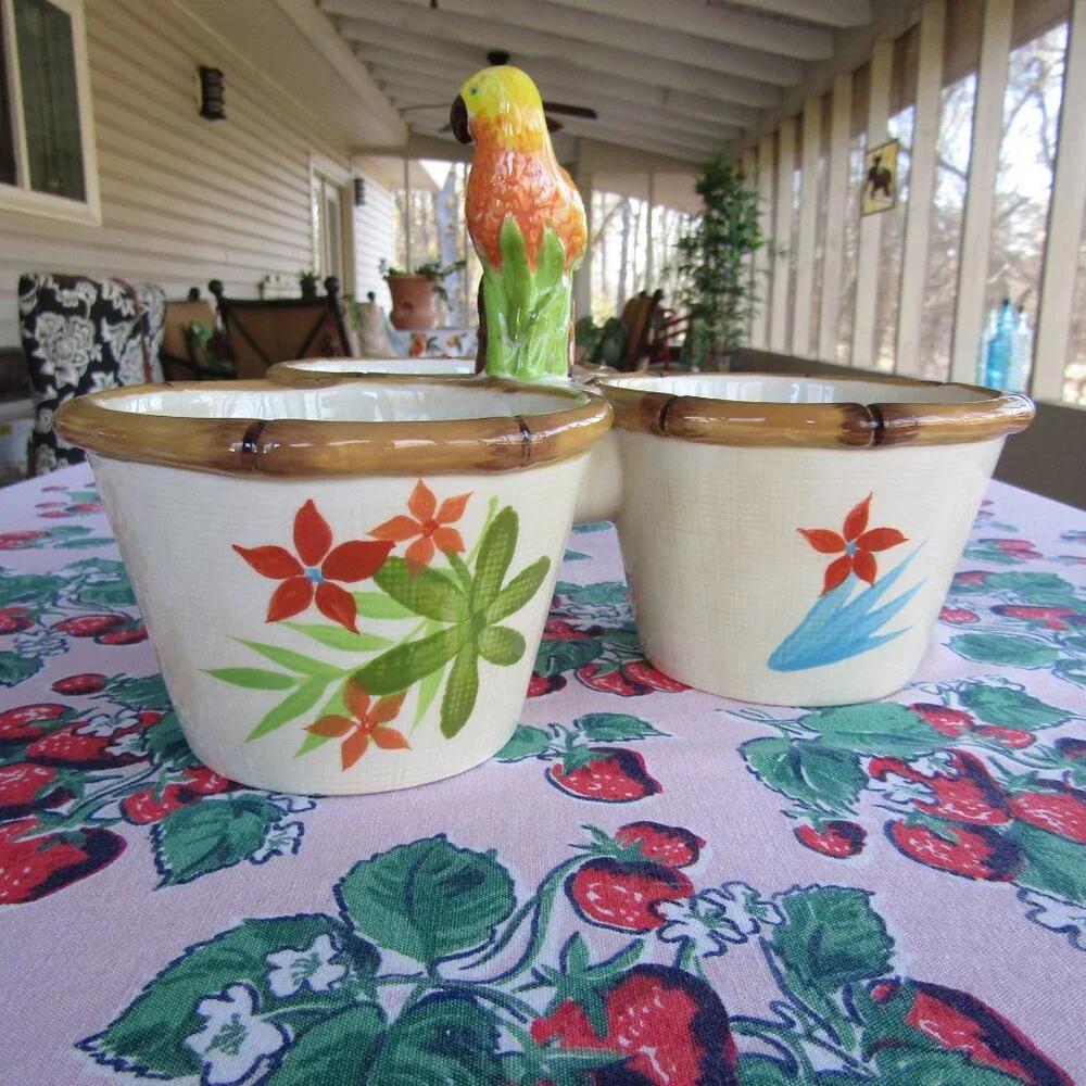 Global Home Parrot 3 Section Condiment Serving Bowl